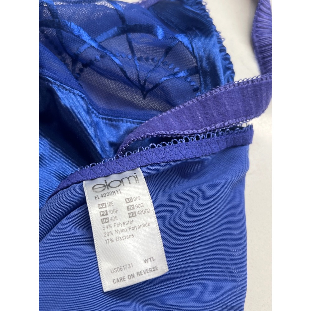 Elomi Cate Full Figure Underwire Bra Royal Blue 40DDD EL4030RYL Lace Embroidery